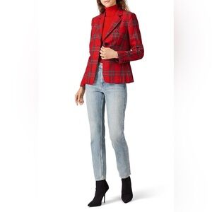 Tara Jarmon Virginie Tartan Blazer Red Plaid US 4, SMALL, French 36